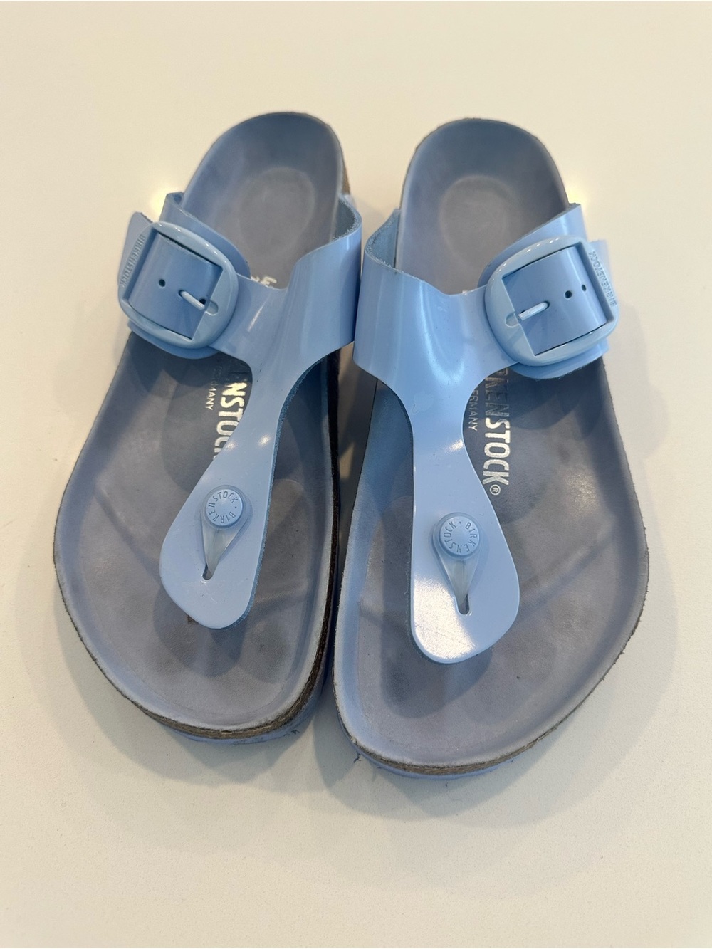 Birkenstock Light Blue Patent Gizeh Thong Sandals sz 40